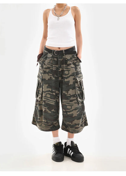 Summer Women Tomboy Camouflage Japanese Abi Jorts Jean Y2K 2000s Aesthetic Capri Pants Harajuku Denim High Street Goblin Core
