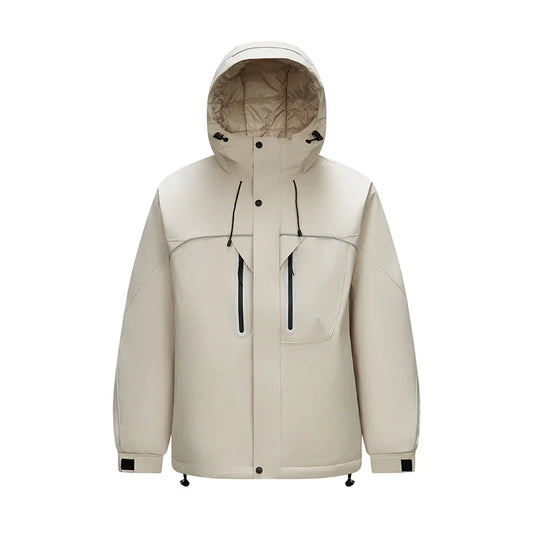 Down Jacket Men Textured Loose Hooded Outdoor Sport 2025 Winter Warm Outerwear Man Clothes