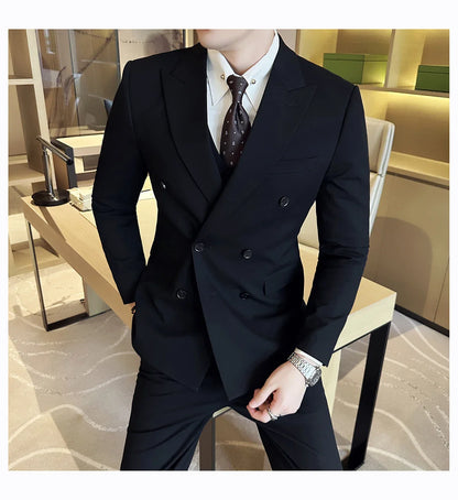 M-7XL Blazer Vest Pants High -end Brand Gray Black Men's Casual Business Double -breasted Suit Groom's Wedding Slim Men's Suit