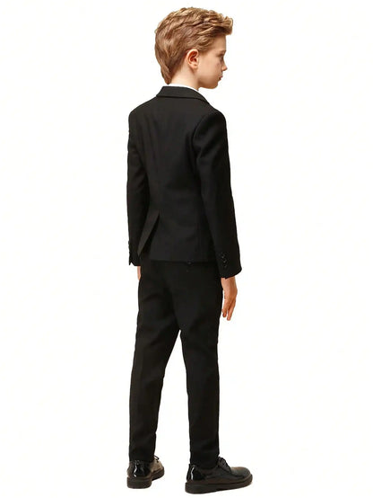 4pcs/set Boys' Suit Set With Pants, Vest, Tie And Jacket School Uniforms