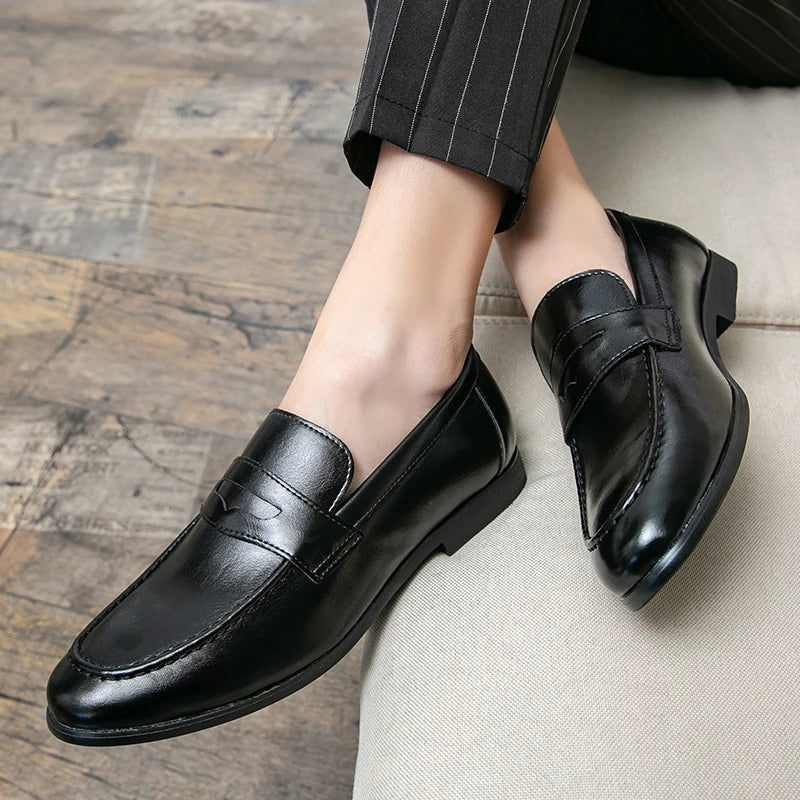 Mens Dress Wedding Fashion Office High Quality Leather Comfy Business Formal Italy Driving Loafers Shoes for Men Plus Size 38~48
