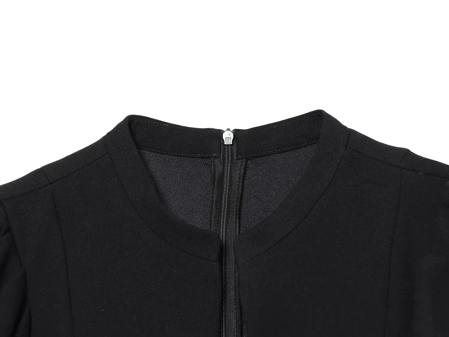 Elegant Holiday Chic Women Mini Dress Black O-Neck Zipper Short Puff Sleeve Dress Fashion 2026 Spring Summer Party Dress