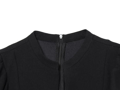 Elegant Holiday Chic Women Mini Dress Black O-Neck Zipper Short Puff Sleeve Dress Fashion 2026 Spring Summer Party Dress