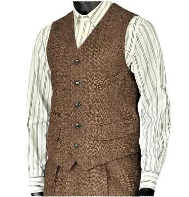Men's Houndstooth Wool Vest British Style Business Waistcoat Casual Sleeveless Jacket Ready‑to‑Ship Business Outfit  for Men