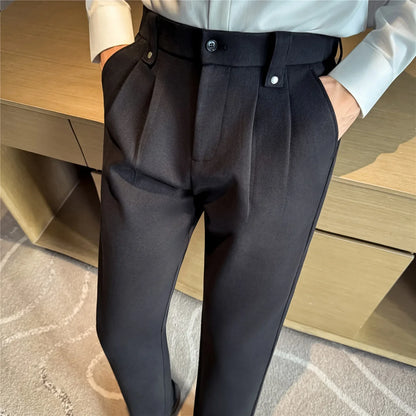 Autumn Winter Thicken Elastic Waist Casual Warm Pants Men High Quality Fashion Slim Social Party Dress Trousers Men's Clothing