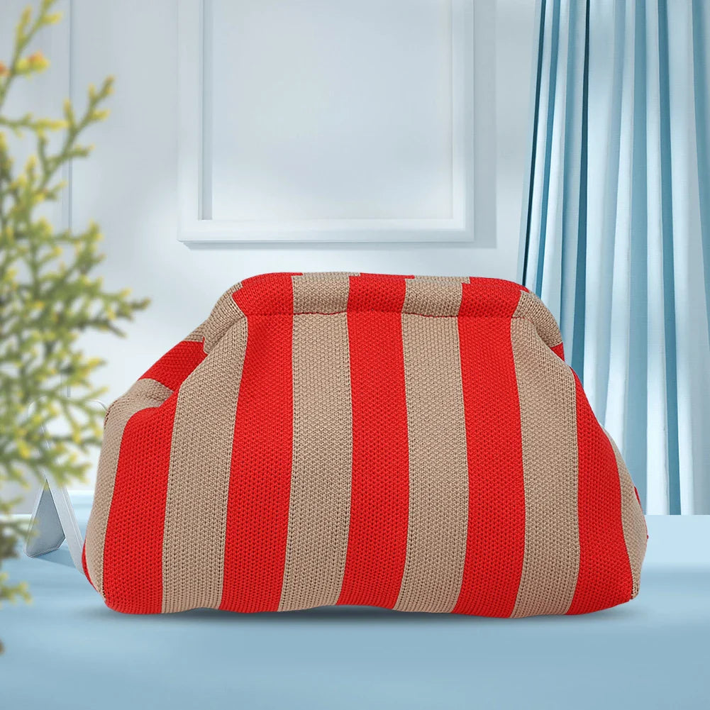 Summer Beach Clutch Bag Contrast Color Small Crochet Handbag Knitting Dumpling Clutch for Women Cute Cloud Casual Colorblock Bag