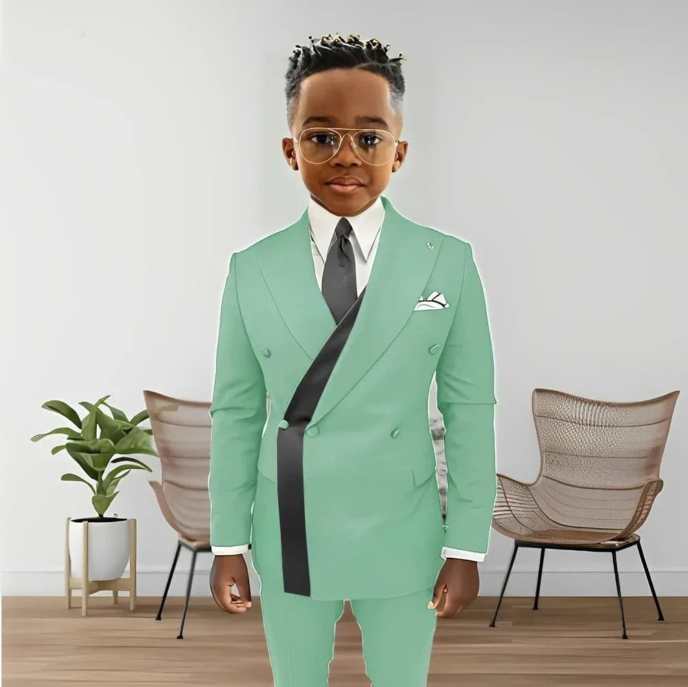 Fashionable Design Double Breasted Boys Suits 2 Pieces Wedding Tuxedo For Kids Formal Elegant Full Sleeve Children's Suit Set