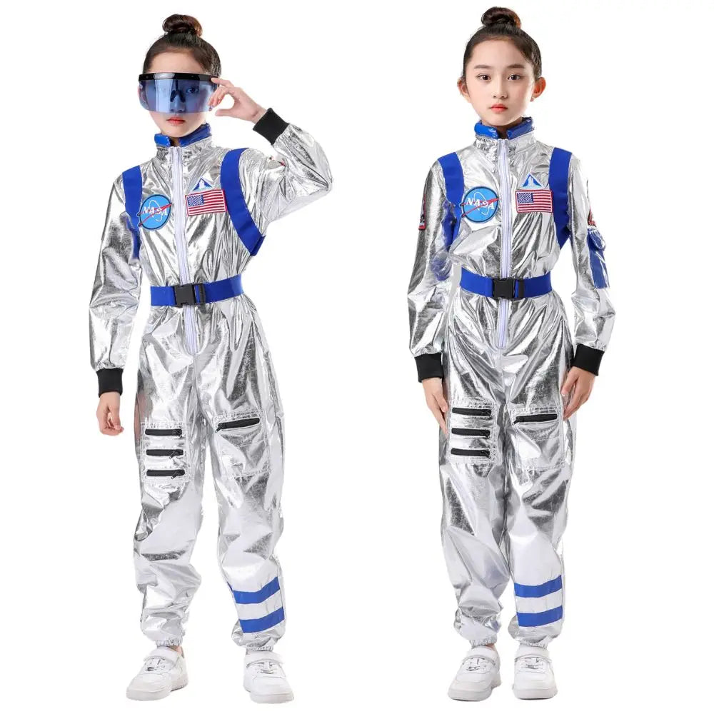 Kids Astronaut Costume Silver Astronaut Cosplay Fantasia Disguise Children Jumpsuit Spaceman Outfits Hallowee Carnival Suit