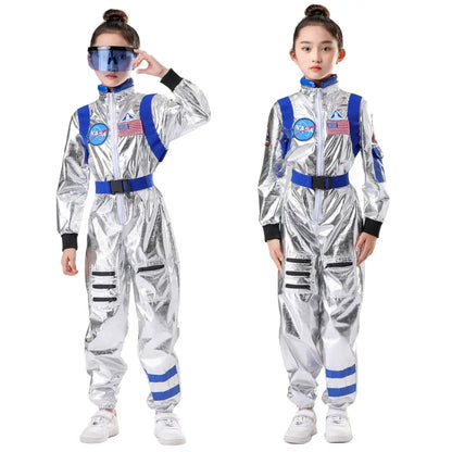 Kids Astronaut Costume Silver Astronaut Cosplay Fantasia Disguise Children Jumpsuit Spaceman Outfits Hallowee Carnival Suit