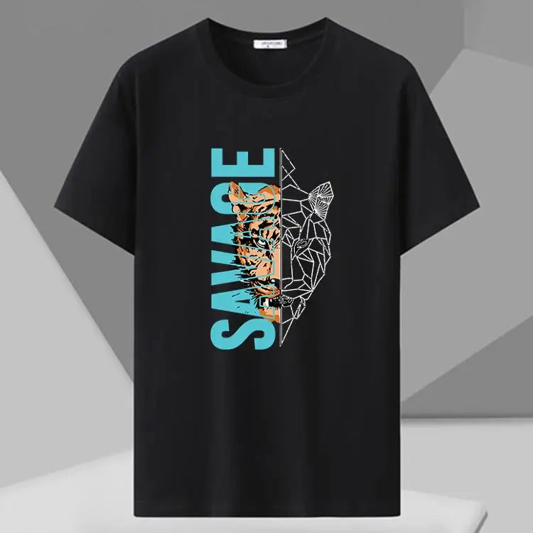 MenT Shirts Printed Tee Plus Size 110-180kg 5XL 6XL 7XL Black T-shirt Round Neck Short Sleeve Oversized Tops Big Men Clothing