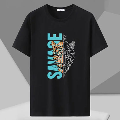 MenT Shirts Printed Tee Plus Size 110-180kg 5XL 6XL 7XL Black T-shirt Round Neck Short Sleeve Oversized Tops Big Men Clothing