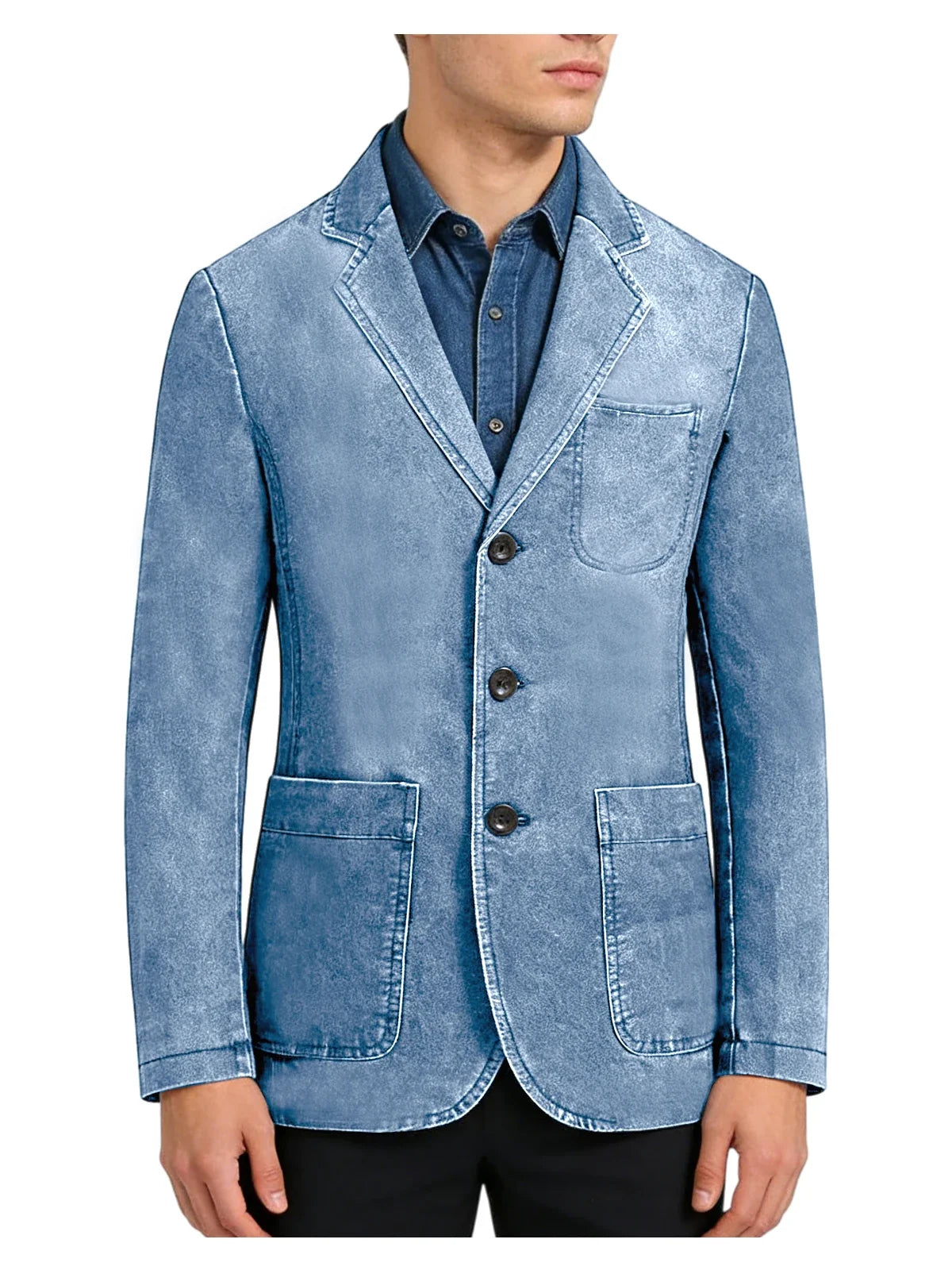 Men‘s Casual Denim Blazer Notch Lapel Jean Jacket Lightweight Stretch Suit Sport Coat with Pockets