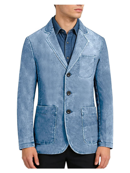 Men‘s Casual Denim Blazer Notch Lapel Jean Jacket Lightweight Stretch Suit Sport Coat with Pockets