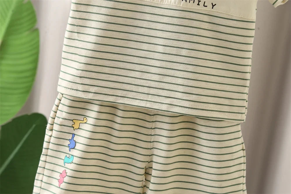 New Summer Baby Boy Clothes Set Toddler Boys Striped Cartoon T-shirt Short Pant 2-Piece Casual Infant Children's Clothing Outfit