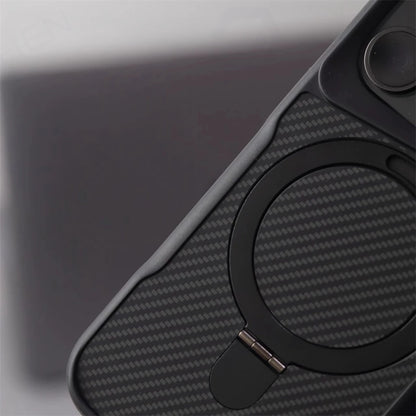 Luxury For Magsafe Shockproof Frame Armor Case For iPhone 13 15 12 14 16 17 Pro Max Metal Bracket Carbon Fiber Pattern Cover