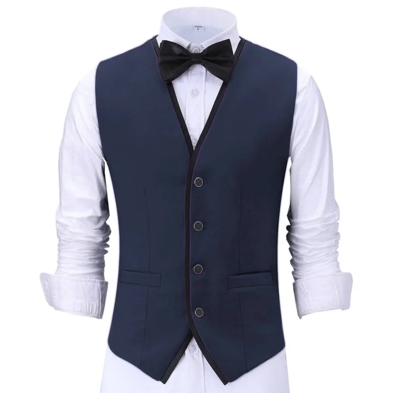 Men Vest Purple With Black Side Single Button Waistcoat For Wedding Banquet Birthday Business Casual Work Set Men Suit Vest