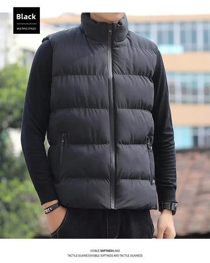 Men's down Vest Thickened Casual Style Stand Collar Jacket Autumn Winter New Fashion Youth Active Fit Zipper Pocket Daily Wear
