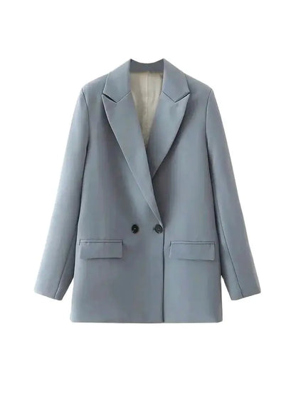 Women Chic Office Lady Double Breasted Blazer Vintage Coat Fashion Notched Collar Long Sleeve Ladies Outerwear Stylish Tops