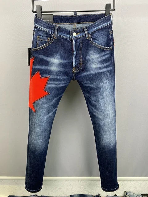 Men Jeans Denim Pants Hole Slim Pencil Trousers Metal Buttons Party Classics Fashionable Black DSQ2 JENAS