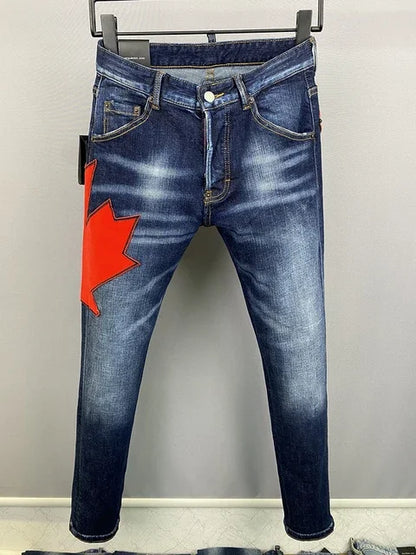 Men Jeans Denim Pants Hole Slim Pencil Trousers Metal Buttons Party Classics Fashionable Black DSQ2 JENAS