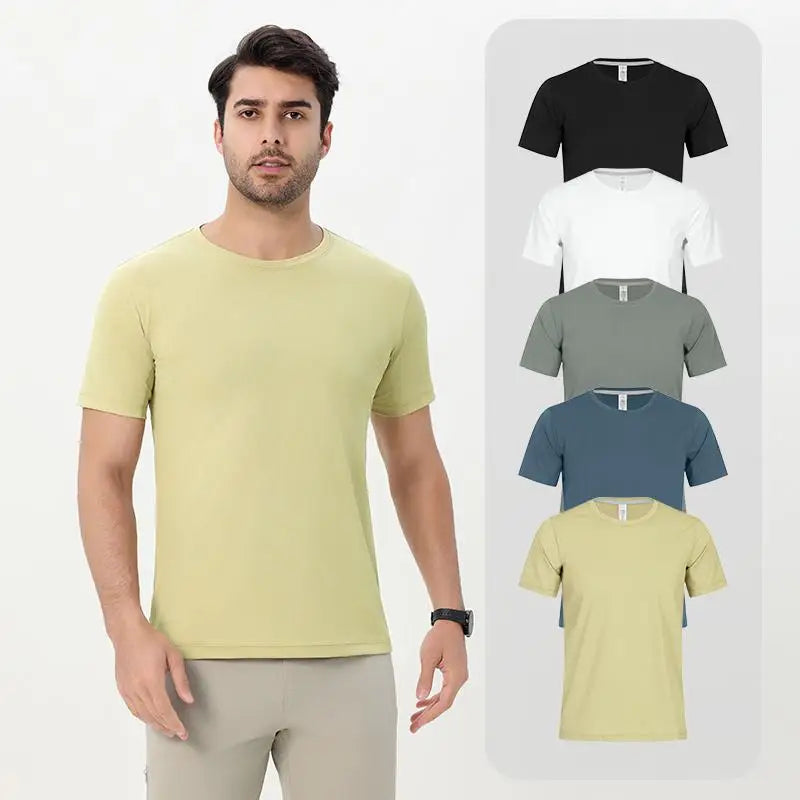 2026 Men Short Sleeves Running T-Shirts Quick Dry Sport T-Shirts Fitness Gym Running Shirts Breathable Round Collar Sportswear