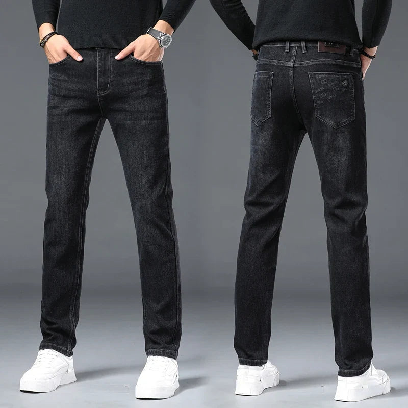 New Men's Comfortable Soft Business Fashion Straight Casual Denim Trousers Male Brand Clothing Light Luxury Stretch Slim Jeans