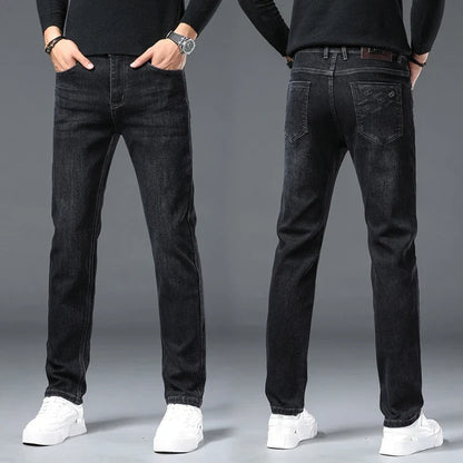 New Men's Comfortable Soft Business Fashion Straight Casual Denim Trousers Male Brand Clothing Light Luxury Stretch Slim Jeans