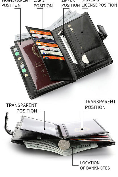 Pochette de voyage élégante pour passeport, porte-cartes multiples, portefeuille portable multifonction pour homme