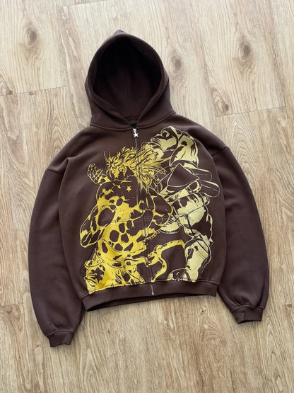Y2k Stands Hiphop Jojo Bizarre Adventure Hoodies Harajuku Oversized Mens Womens Zipper Hoodie Hip Hop Couple Street Sweatshirt