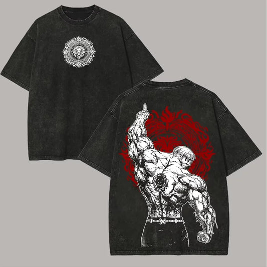 Japanese Anime The Seven Deadly Sins Escanor Graphic Print Vintage Washed T-Shirt, Unisex Retro Loose Harajuku Y2K Cotton Summer