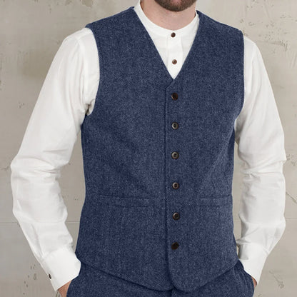 Men Vest Dark Gray Herringbone V Neck Waistcoat For Wedding Business Birthday Banquet Work Office Casual Daily Men Suit Vest