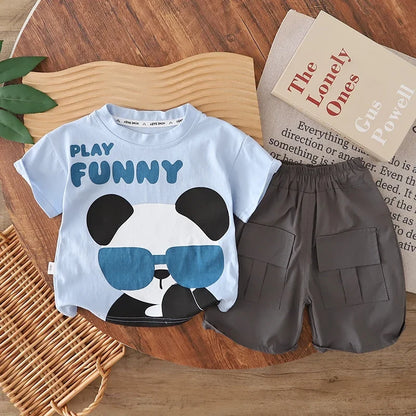 0-5 Years Old Baby Boys Summer Outfit Cartoon Print Short Sleeve T-shirt + Shorts 2Pcs Casual Toddler Clothing Set