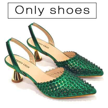 Shoes for Women High Heels 2023 Pointed Luxury Designer Colorful Stones Evening Party Matching Shoes and Bags Sets