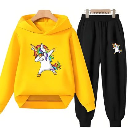 Children Unicorn Hoodie 3-12 Years Boys Girls Red Casual Tops+Pants Sets Long Sleeves Autumn Fashion Kids Clothes