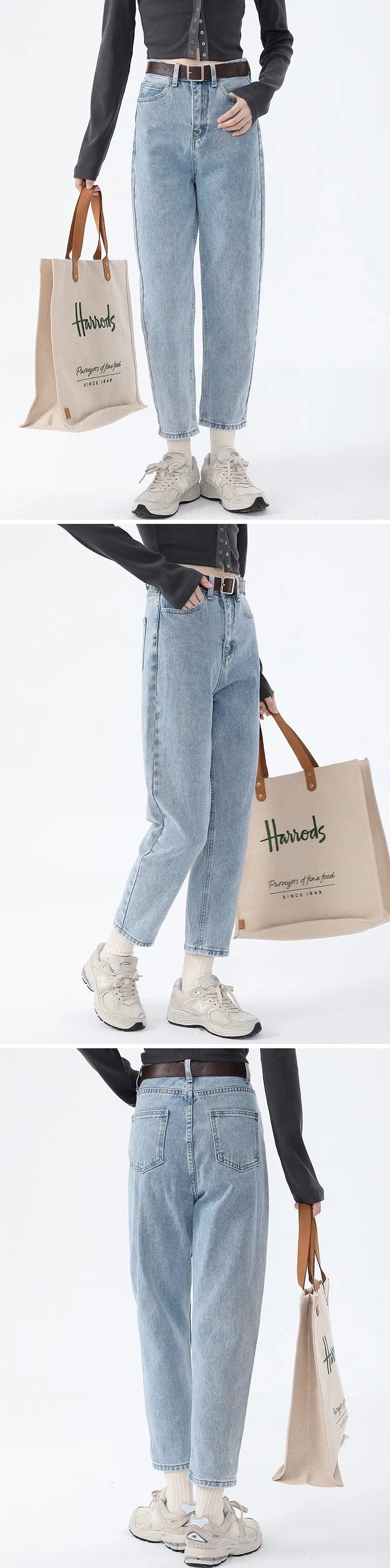 Vintage Solid Classic Harem Jeans Women Blue High Waist Ankle-length Denim Pants 2022 Jeans Streetwear