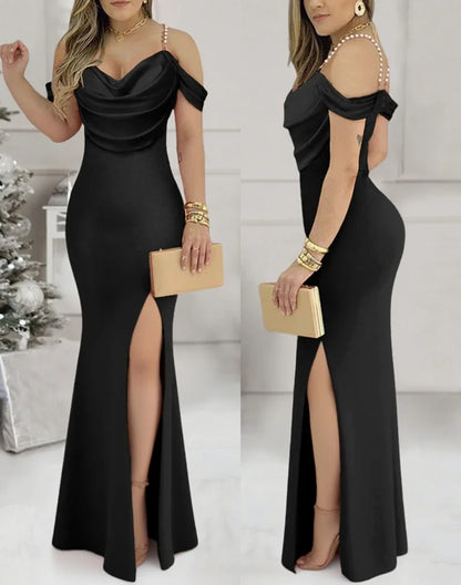 Summer Women's Strappy Sexy Slim Waist Slit Evening Dress