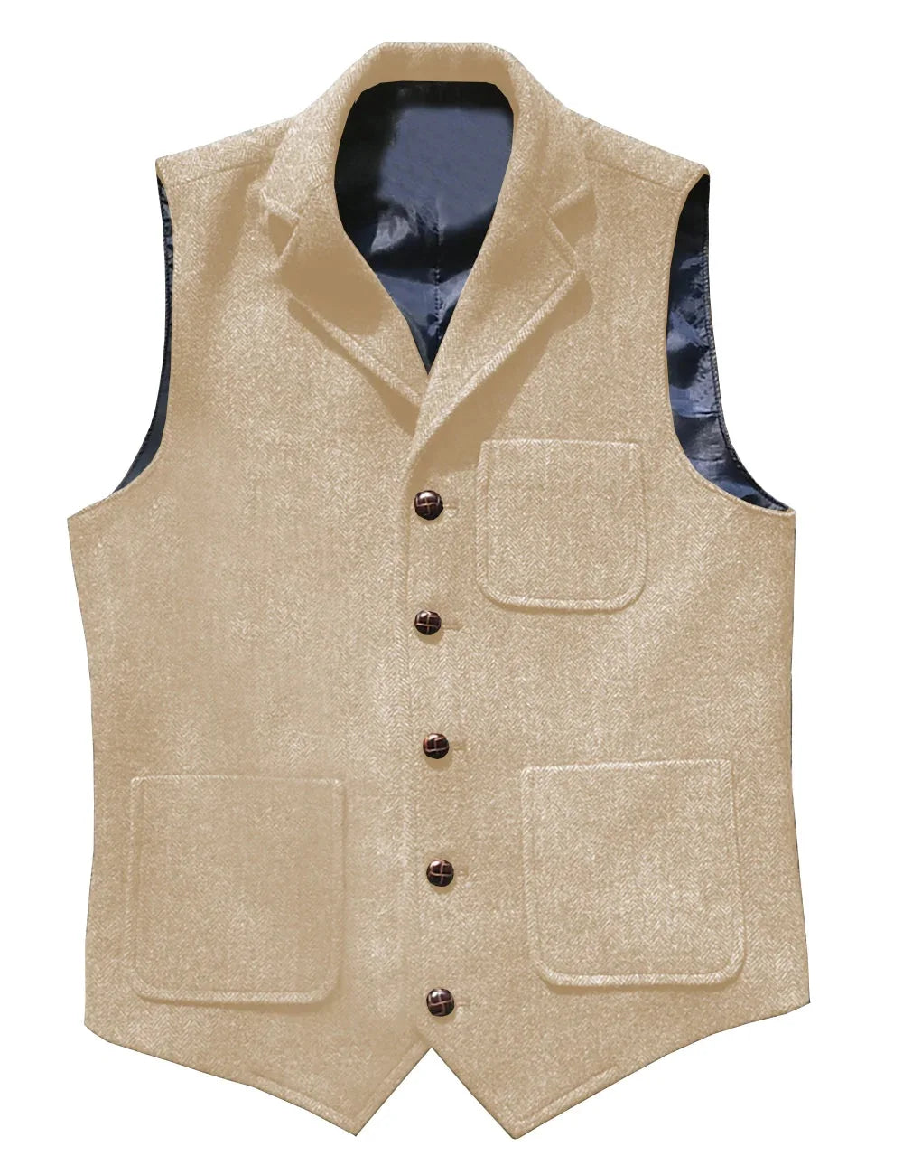 Men Vest Brown With Lapel Pocket Single Button Waistcoat For Wedding Birthday Formal Business Casual Banquet Work Men Suit