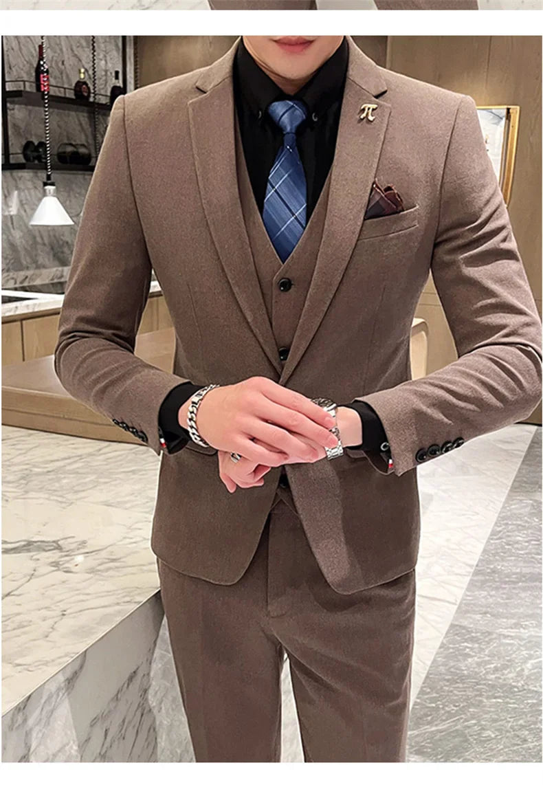 S-5XL Jacket Vest Pants Boutique Solid Color Casual Business Office Slim Mens Suit Groom Wedding Gown Blazer Waist Coat Trousers