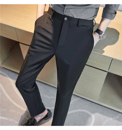 Mens Dress Pants Trousers 2025 Summer New Thin Breathable Solid Casual High Elastic Slim Fit Suit Pants Streetwear Men Clothing