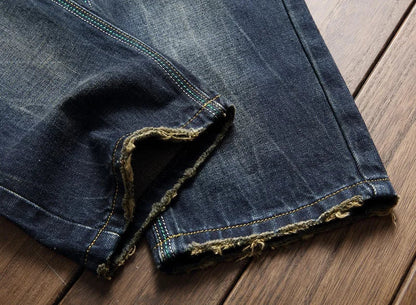 2026 New Men's Yellow Jeans, Blue Stretch Biker Trousers, Broken Hole Jeans, Fashion Popular Men Denim Pants Big Size 29-42