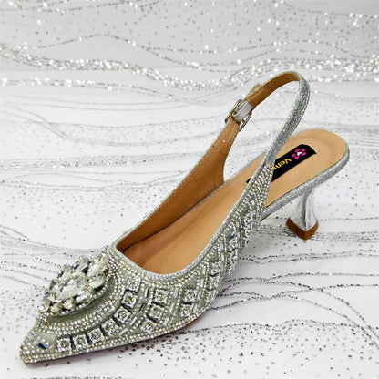 2025 Elegant Fruit Green Women's Green Heels and Rhinestone Handbag Set - Italian Design for Weddings and Parties