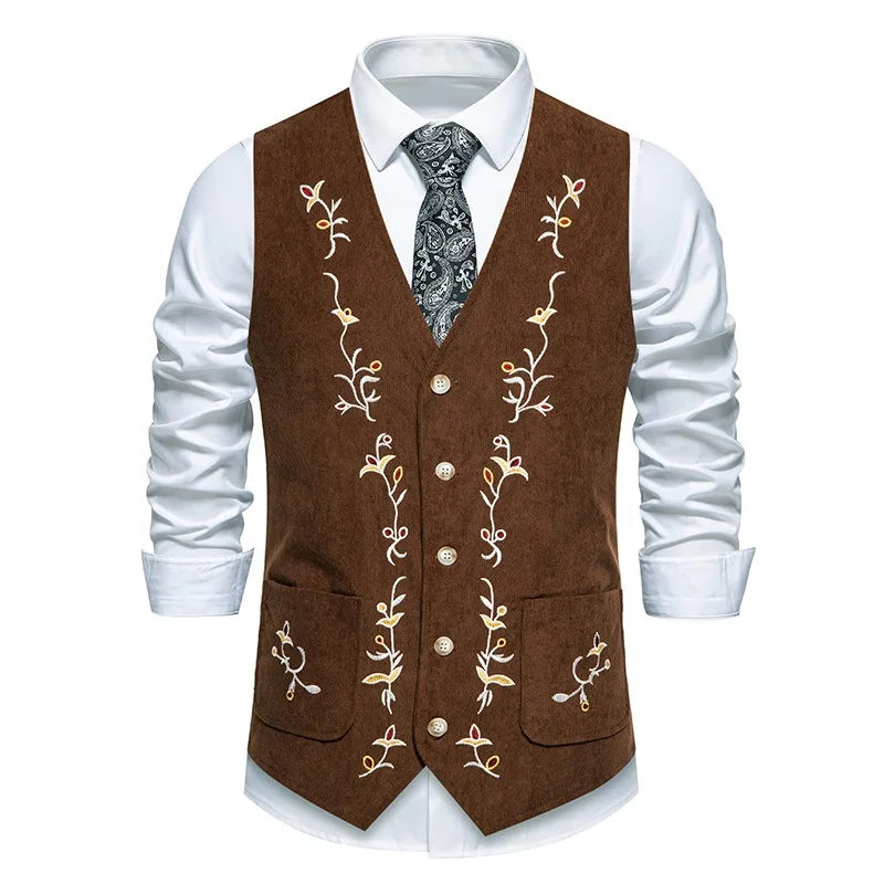 Suit Vest Man British Style Printed Single-breasted Male Waistcoat Slim V-neck Sleeveless Pocket Versatile Men Vest