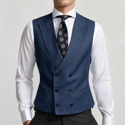 Men Vest Sky Blue Double Breasted Solid Waistcoat For Wedding Banquet Business Party Work Office Casual Daily Men Suit Vest