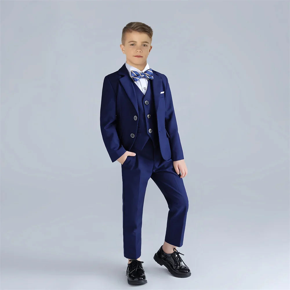 High Quality Navy Boys Suit For Wedding Teenager Kids Formal Ceremony Tuxedo Dress Children Photography Blazer Party