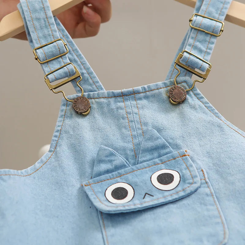Summer Baby Boys Clothes Suit Toddler Kids Jumpsuit Boys Suspender Denim Shorts&Tshirt 2 pcs Sets Children Clothes Elastic Jeans