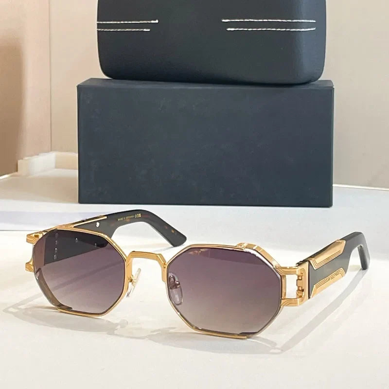 Polygon Rectangle Designer Sunglasses Men Alloy Acetate Germany Brand Trendy High Quality UV400 Classical Vinatge with Case