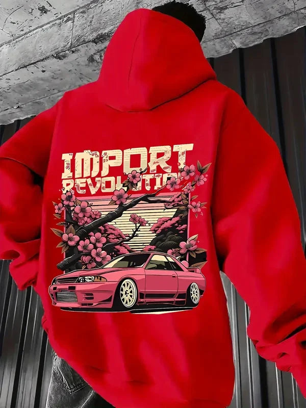 2026 Men's Car Print Hoodie Y2K Streetwear Fashion Hooded Sweatshirt Casual Comfortable Pullover Top