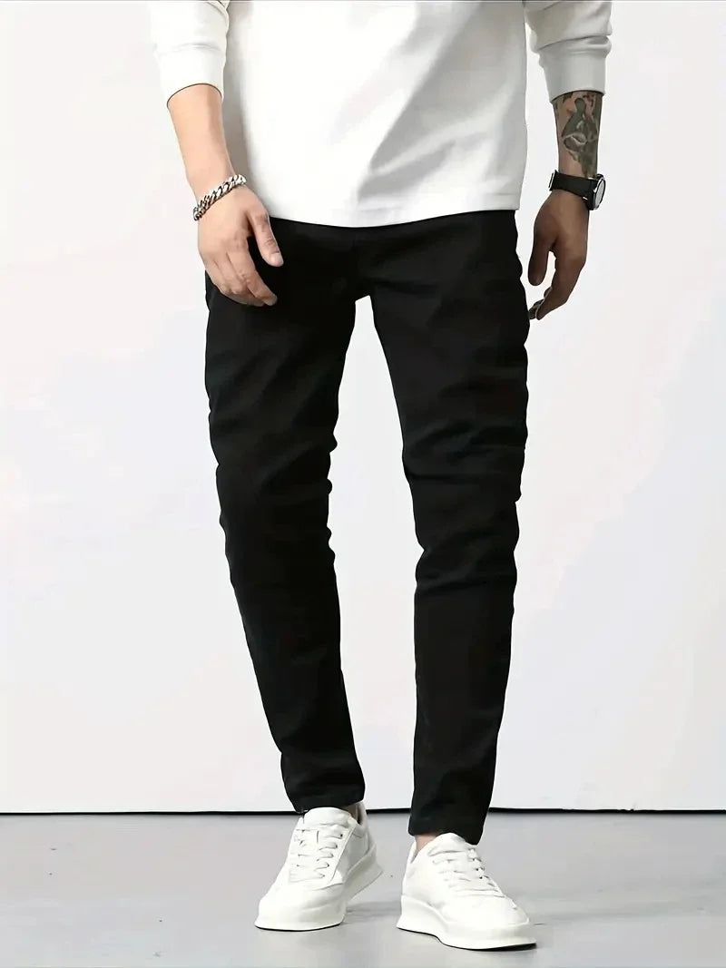Men's New Slim Fit Stretch Cotton Jeans Ripped Casual Black Blue Denim Pencil Pants for Everyday Social Wear