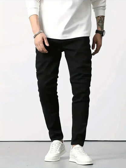 Men's New Slim Fit Stretch Cotton Jeans Ripped Casual Black Blue Denim Pencil Pants for Everyday Social Wear