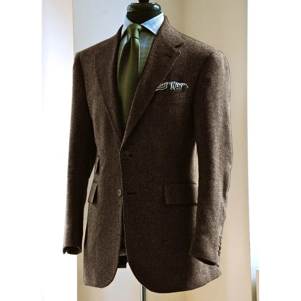 Men's Herringbone Blazer Suit Collar Slim Jacket Casual Fashion Jacket 3 Pocket Workwear Men's Summer Suits Formal Man Jackets